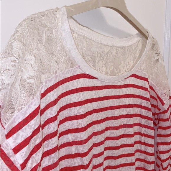 EXPRESS | Red & White Lace Shoulder Blouse - Picture 3 of 4
